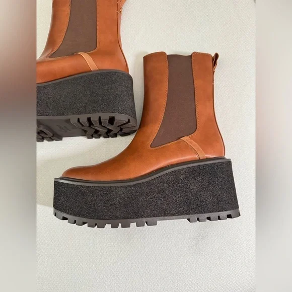 Circus NY Sam Edelman Susan Lug Sole Platform Chelsea Boot Cuoio Brown Size 8.5 - Picture 2 of 8